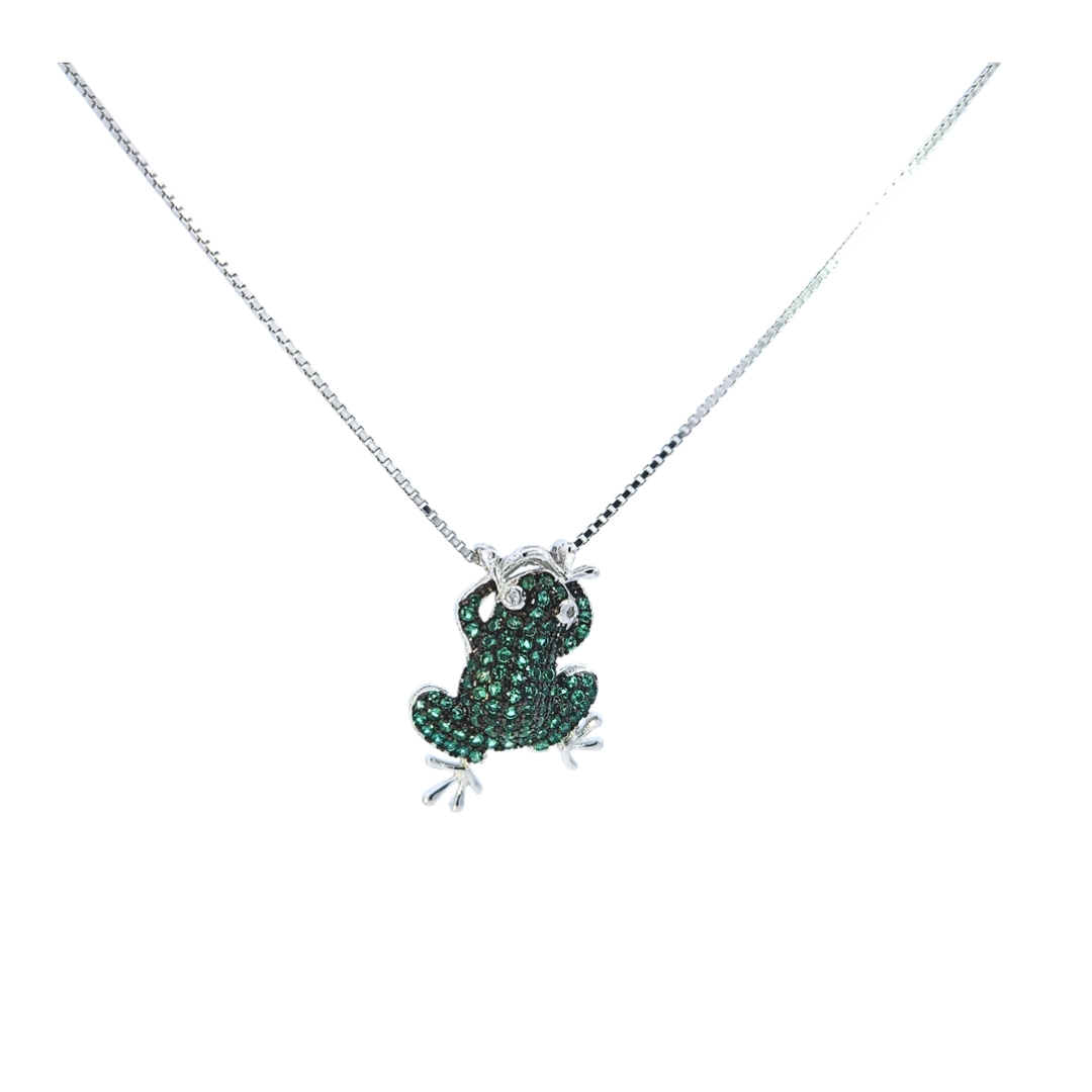Lucky Green frog srebrna ogrlica (2) Lucky Green frog srebrna ogrlica