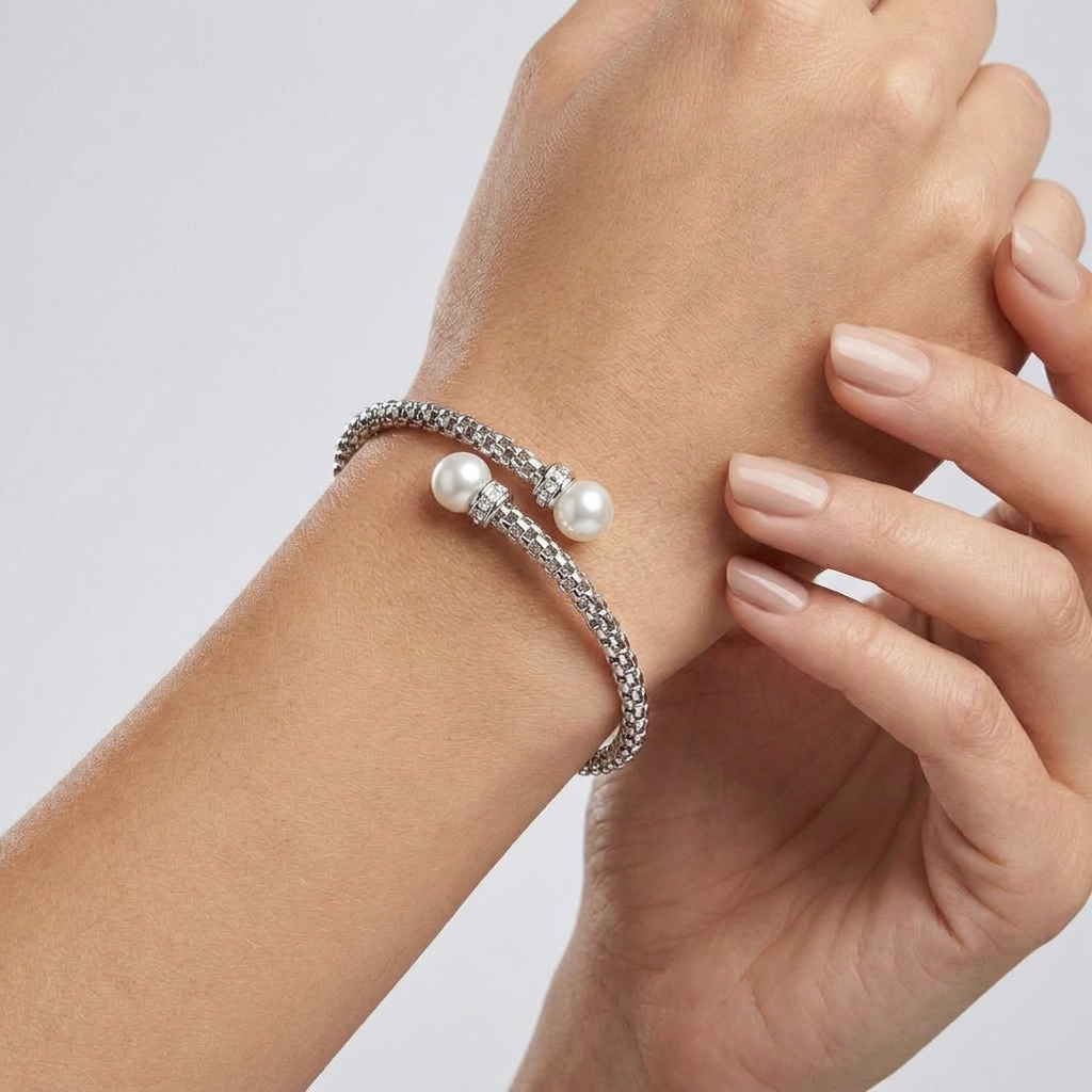 Twisted Classy pearl M srebrna narukvica sx