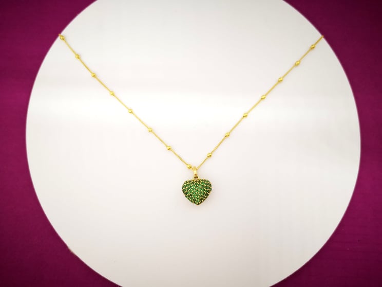 Zeleno srce pozlata srebrna ogrlica