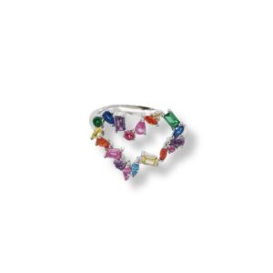 Multi color gemstone heart srebrni prsten