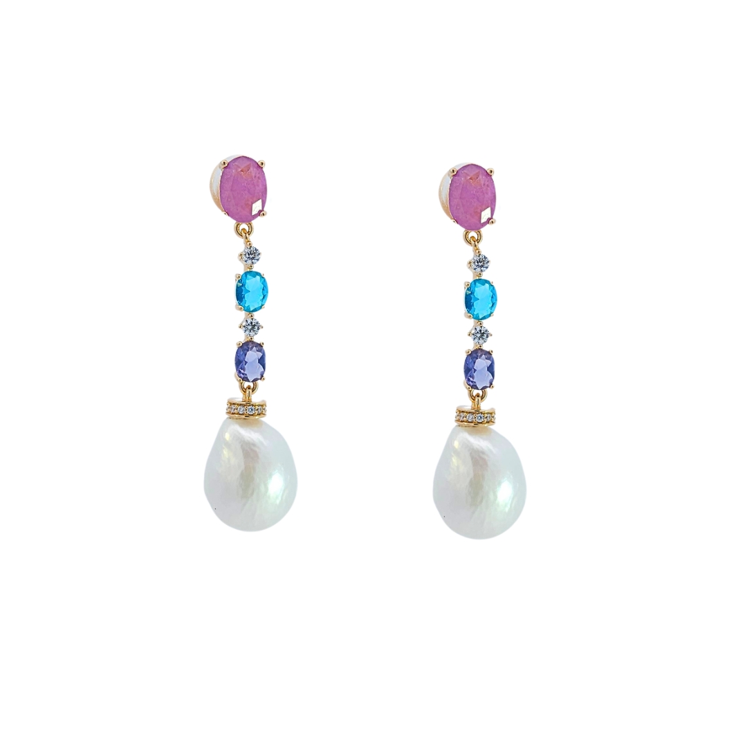 Long colorfull drop pearl srebrne naušnice