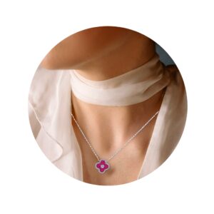 Pink Crystal clover srebrna ogrlica Frederiko Opatija