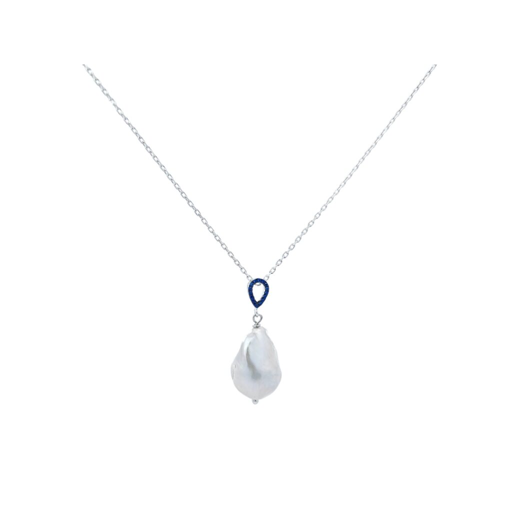 White Baroque Pearl srebrna ogrlica