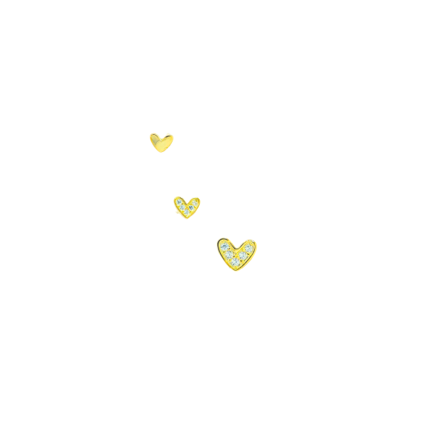 Set of 3 hearts srebrne naušnice pozlata