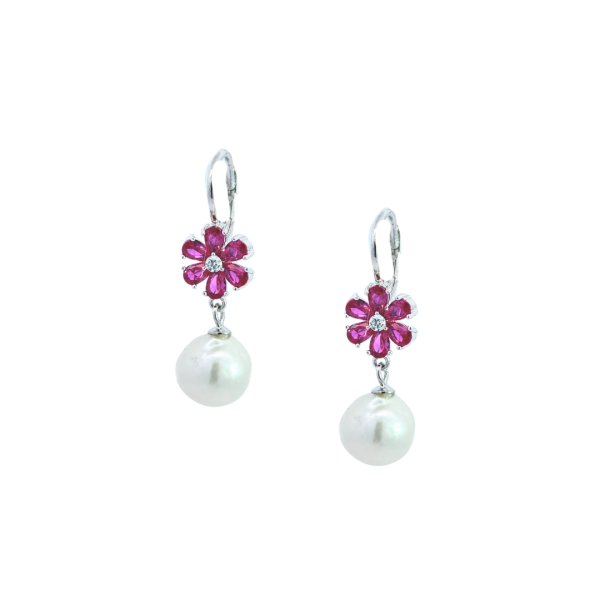 Classy pearl pink flower srebrne naušnice